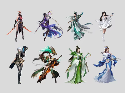 Game and Movie Characters With Diverse Costumes Mythical Weapons and Various Styles 3d model
