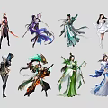 Game and Movie Characters With Diverse Costumes Mythical Weapons and Various Styles