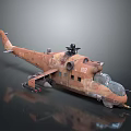 Realistic Armed Rusty Military Helicopter Marked 06 With Red Star