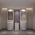 Modern Elevator Hallway Interior With Dark Walls Recessed Lighting Gray Floor And Plants