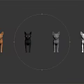 Various Colored Cat Toy Figurines Standing On Dark Reflective Background