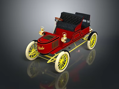 Vintage Red Classic Car with Yellow Wheels and Black Seats 3d model