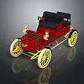 Vintage Red Classic Car with Yellow Wheels and Black Seats
