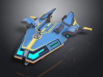 Futuristic Blue And Yellow Sci Fi Spaceship For Cosmic Aerospace Exploration 3d model