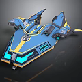 Futuristic Blue And Yellow Sci Fi Spaceship For Cosmic Aerospace Exploration