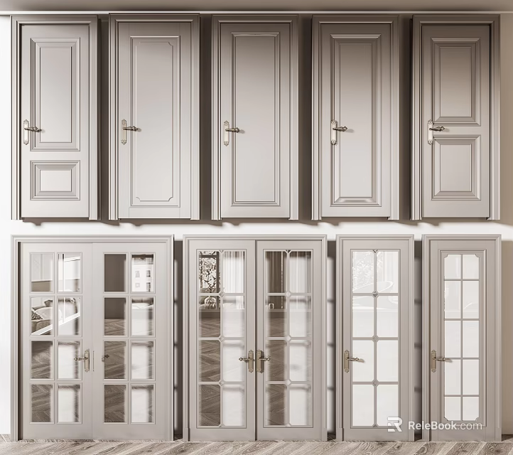 Various Styles Of White Hinged Doors With Glass Panels For Interior Design 3d model 