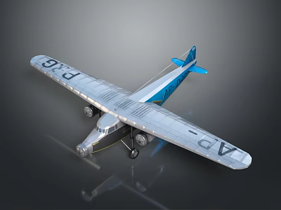 Vintage Silver Airplane Model With Blue Tail And Wing Letters P6 AP On Dark Background 3d model