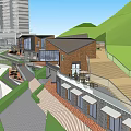 Modern Commercial Street Featuring Multi level Architecture Green Landscape And High rise Buildings