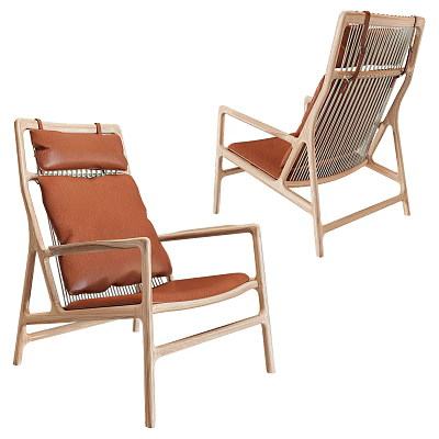 Stylish Modern Leisure Chair with Wooden Frame Brown Cushion and Woven Backrest 3d model
