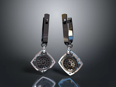 Shiny Metal Earrings with Modern Geometric Perforated Pendant Design Fashion Accessories 3d model