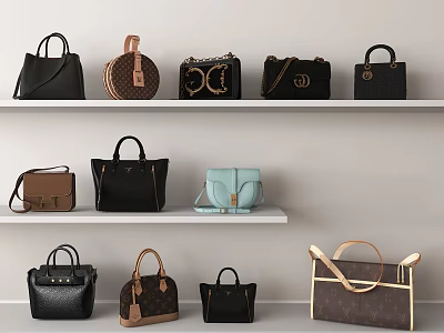 Stylish Designer Handbags Collection Displayed on White Shelves with Various Colors 3d model
