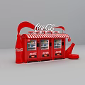 Break Room Featuring Red Coca-Cola Vending Machine With Striped Awning And Beverage Dispensers