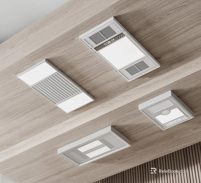 Contemporary Ceiling Light Fixtures With Rectangular And Square Designs On Wooden Ceiling 3d model 