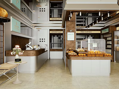 Modern Dessert Shop Interior With Glass Display Cases And Fresh Pastries 3d model