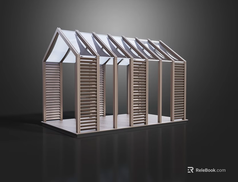 Modern Outdoor Wooden Pergola with Transparent Roof and Louvered Sides 3d model 