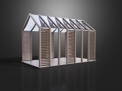 Modern Outdoor Wooden Pergola with Transparent Roof and Louvered Sides 3d model