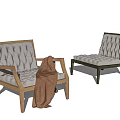 Modern Leisure Chairs Featuring Wooden Frame Tufted Cushion And Brown Blanket