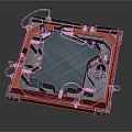 Red Industrial Metal Frame Structure With Octagonal Design And Connected Cables