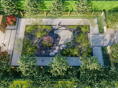 Landscape Wall Design with Green Plants Stone Path and Pebbles in Garden 3d model