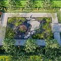 Landscape Wall Design with Green Plants Stone Path and Pebbles in Garden