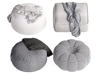 Cozy Single Sofa Varieties with Soft Fabric Blanket Checkered Patterns and Round Square Shapes 3d model