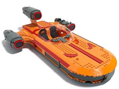 Orange and Gray Building Block Starship Model With Red Accents Engines and Transparent Cockpit 3d model
