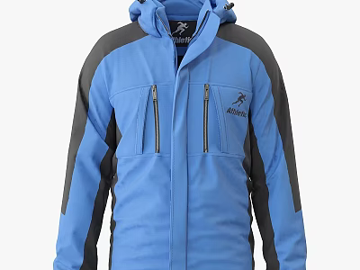 Blue And Gray Hooded Jacket With Zip Pockets And Contrast Sleeves 3d model