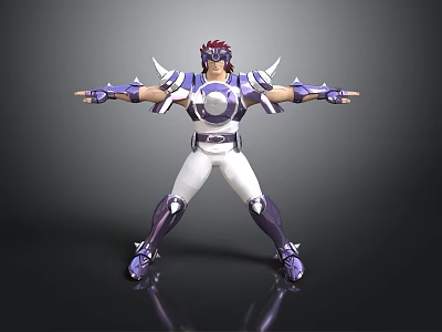 Game And Movie Character With Red Hair Purple White Armor Arms Outstretched Stylish Pose 3d model