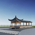 Chinese-style pavilion pavilion promenade riverbank landscape 3d model