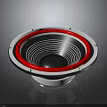 Modern Circular Audio Device With Red Silver Rings And Black Center Design
