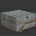 Cube Shaped Gray Brick Building With Flat Roof Small Window And Metal Staircase Railing