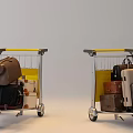 Two Luggage Carts With Yellow Handles Loaded With Suitcases And Travel Bags