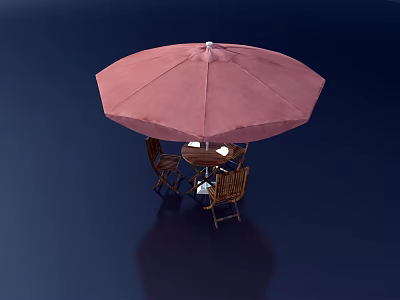 Wooden Outdoor Table Set With Pink Umbrella And Matching Chairs For Patio 3d model
