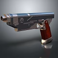 Metallic Futuristic Pistol With Silver Structure Red Grip And Emblem Design Features 3d model