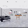 Modern Living Room Interior Design With Curved Walls White Lines TV And Coffee Table