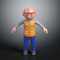 3D Construction Worker Character With Orange Hard Hat Reflective Vest And Blue Pants
