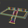 Modern Staircase With Wooden Steps And Black Railings On Elevated Platform Design