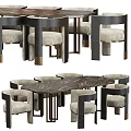 Modern Dining Table Set With Marble Tabletop And Upholstered Metal Frame Chairs 3d model