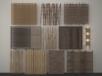 Various Bamboo And Wooden Woven Room Dividers With Different Textures And Designs 3d model