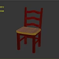 Stylish Red Wooden Chair With Wavy Backrest And Pink Seat Cushion