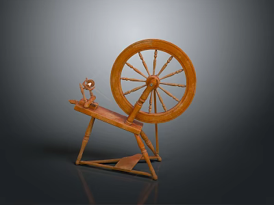 Antique Wooden Spinning Wheel Traditional Handcraft Tool With Large Wheel Structure 3d model