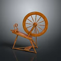 Antique Wooden Spinning Wheel Traditional Handcraft Tool With Large Wheel Structure