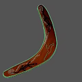 Traditional Brown Curved Weapon With Hand Carved Black Patterns And White Accents