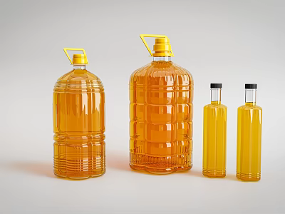 Plastic Seasoning Bottles in Various Sizes with Yellow Oil for Kitchen Storage 3d model