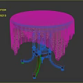 Round Wooden Table With Pink Tablecloth And Delicate Lace Trim