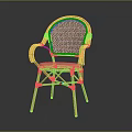 Rattan Plant Crafted Chair With Curved Wooden Arms Woven Seat Backrest And Dark Background Frame