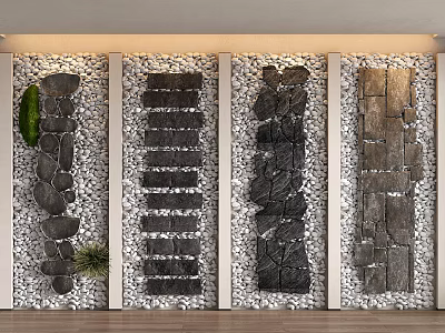 Various Stepping Stones Designs With White Pebbles And Green Plant Decor 3d model