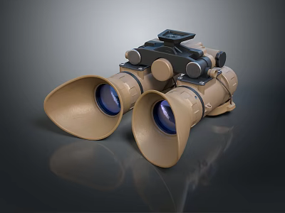 Professional Commercial Binoculars With Khaki Black Body And Large Objective Lenses 3d model