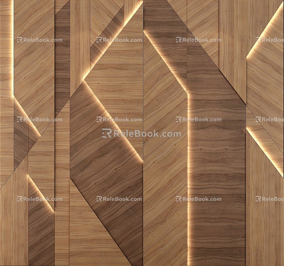 Wood veneer background wall panel 3d model