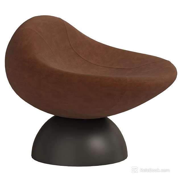 Modern Brown Leather Accent Chair With Curved Ergonomic Design And Black Spherical Base 3d model 